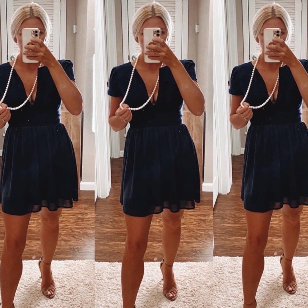 TOBI Navy Fit & Flare deep v neckline Dress size Medium